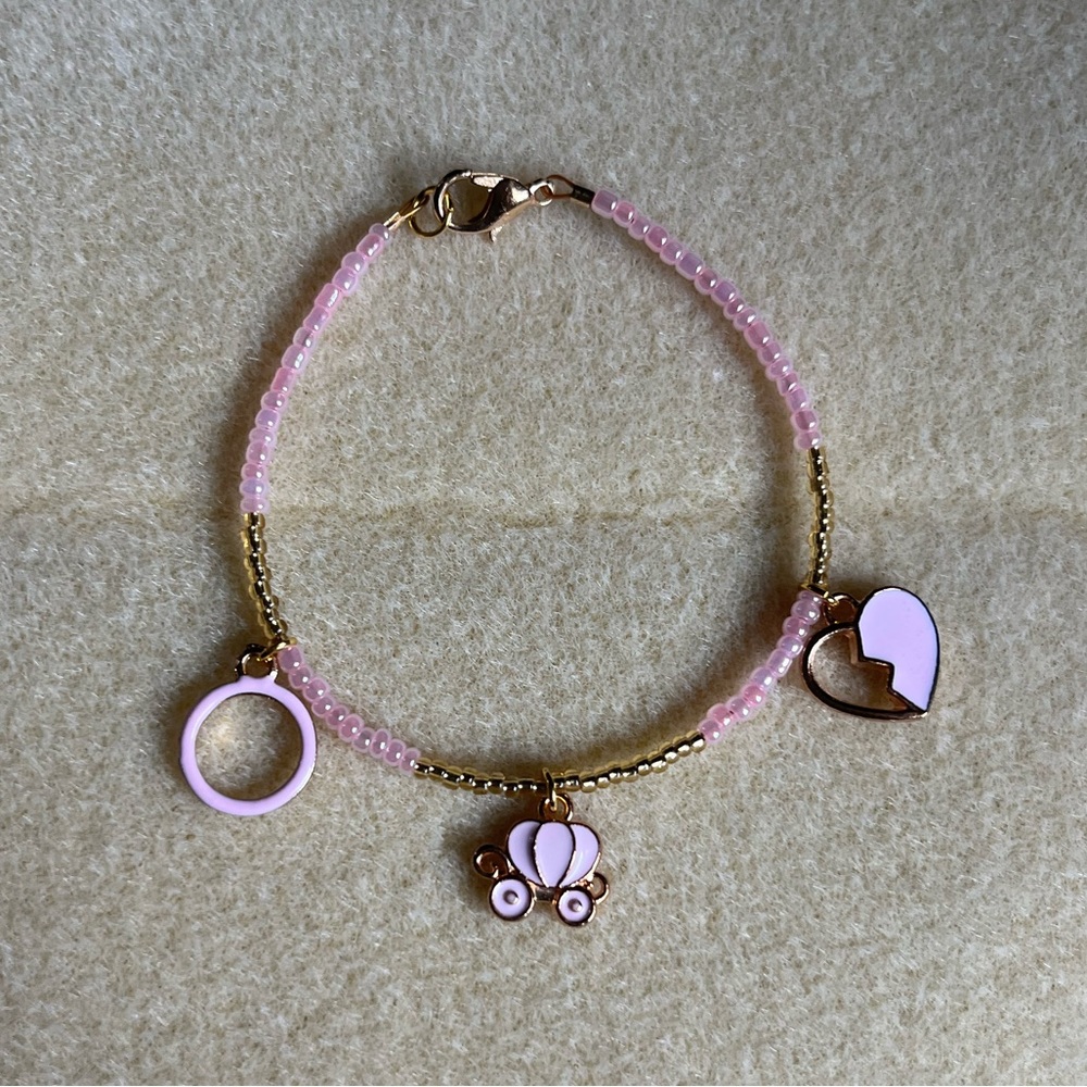 * 2 for $20* Pink and Gold Beaded Charm Bracelet